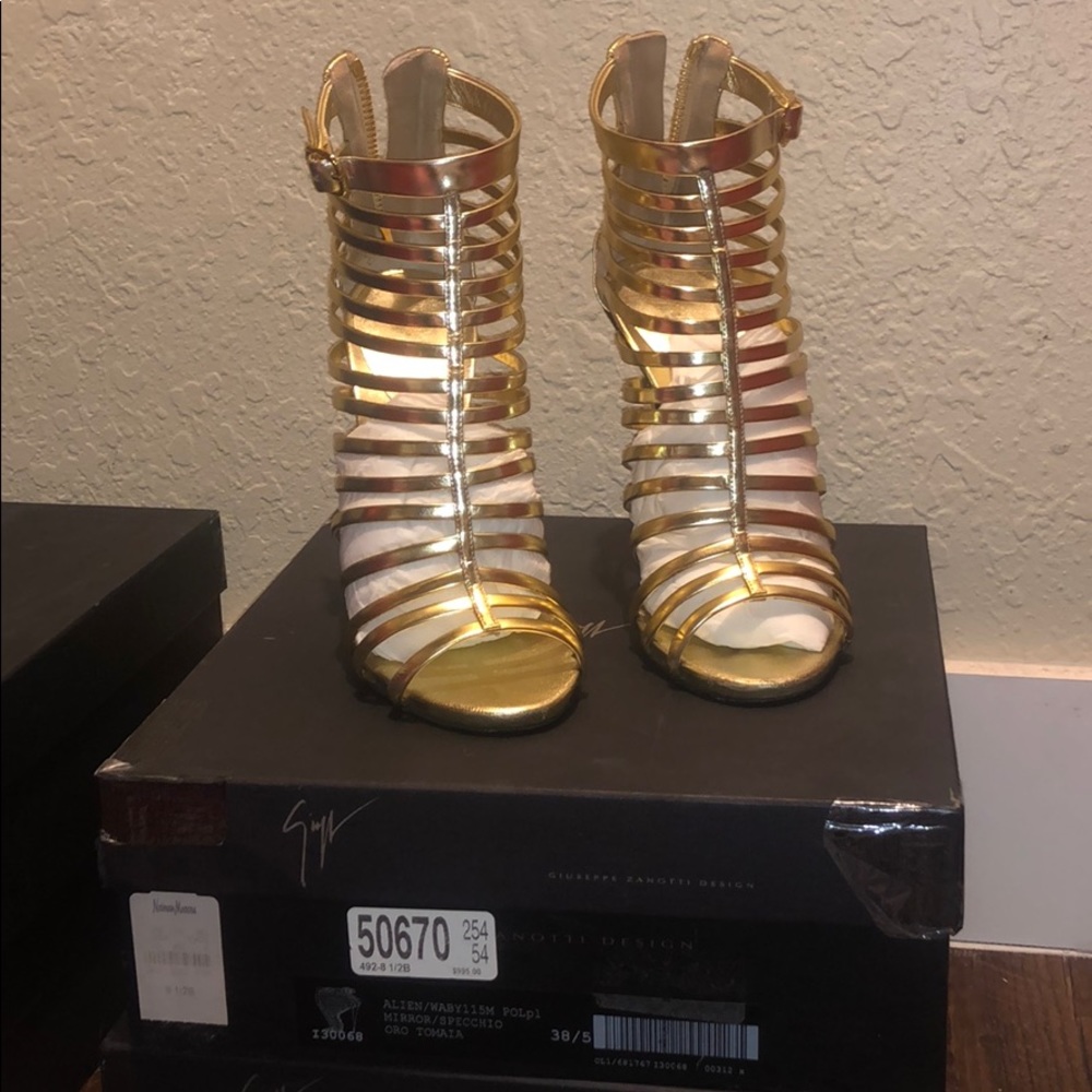 Giuseppe Zanotti Gold Leather Gladiator Peep Toe